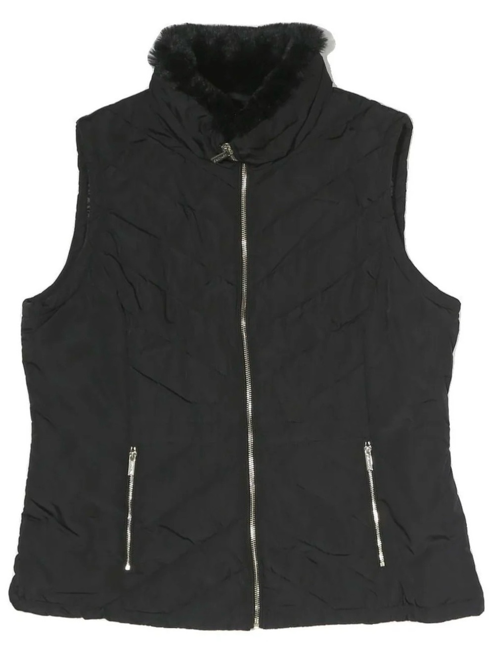 Calvin Klein Black Quilted Faux-Fur Collar Puffer Vest